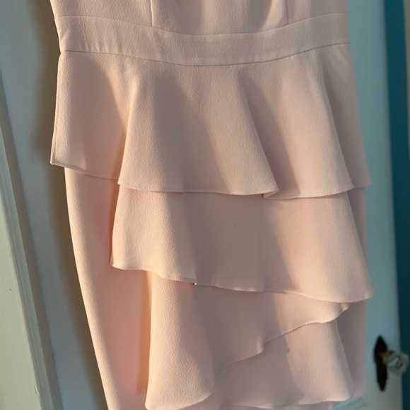 ELIZAJ Ella Ruffle Cascade Crepe Sheath Dress In Blush - Picture 7 of 14